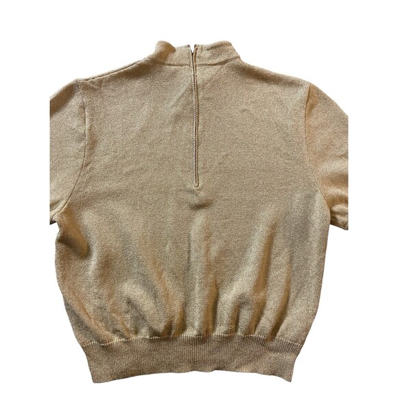 St John Basics by Marie Gray Gold Metallic Knit Top Mock Neck Short Sleeve M USA - Picture 7 of 9